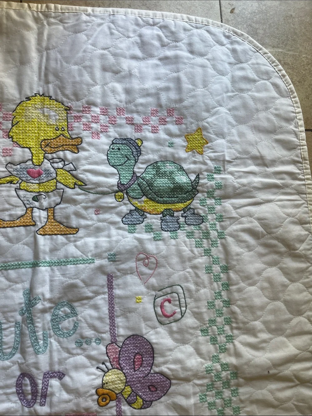 Handmade Cross Stitch Quilt Approx. 34” x 43”